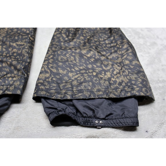 Burton Snow Pants Womens Medium Black Gold Leopard Print Waterproof Cargo Skiing - Picture 2 of 14